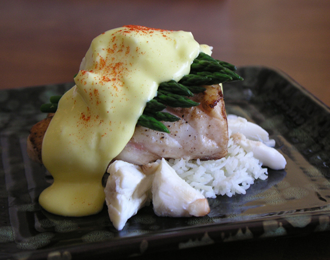 Florida Black Grouper Oscar, Blue Crab, Asparagus, and Hollandaise 
